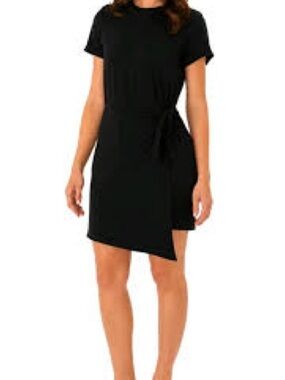 Threads 4 Thought Black Faux Wrap Short Sleeve Mini Dress Size Medium